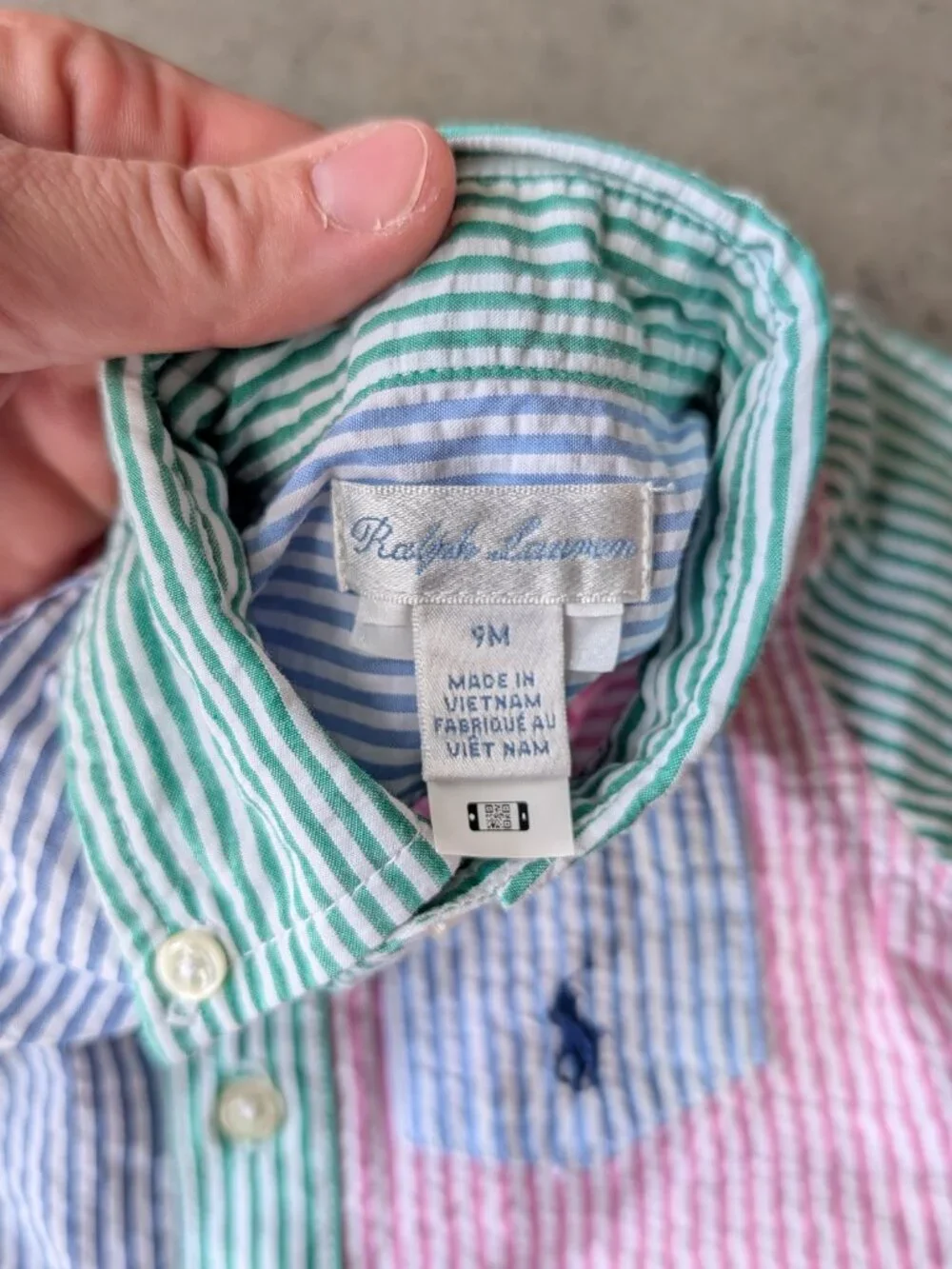 Ralph Lauren Cotton Seersucker Fun Shortall Blue Green Pink One-Piece size 9M